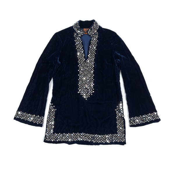 Tory Burch Tunic Velvet Embellished US 8 - Navy ‘FLAWS’ - Picture 1 of 10
